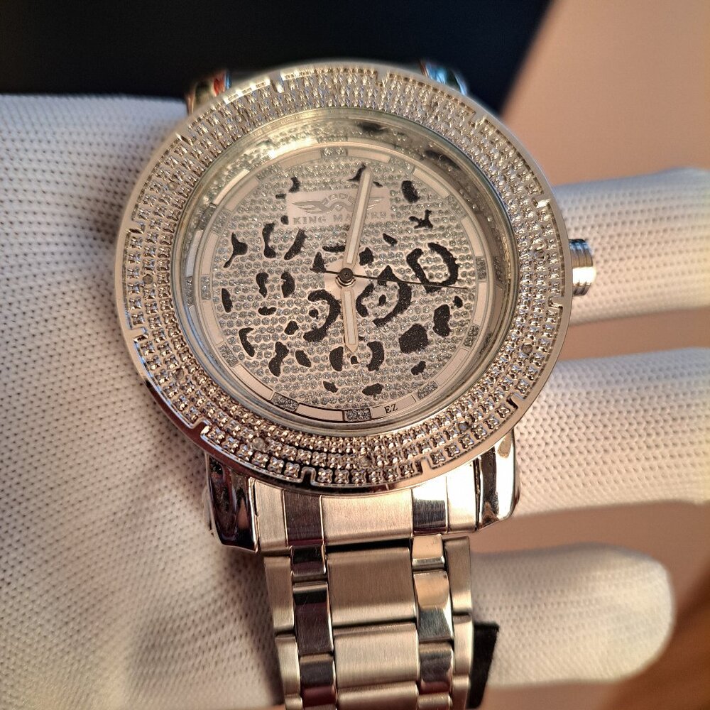 KING MASTER Genuine Diamond Leopard Dial Watch with Interchangeable Bands *NEW*